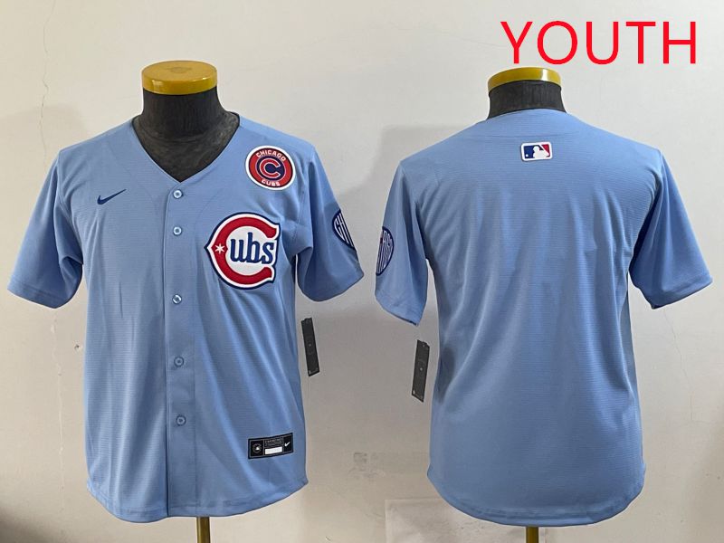Youth Chicago Cubs Blank Light Blue Throwback 2025 Nike MLB Jersey style 3